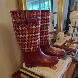 Rubber Boots Maroon Houndstooth